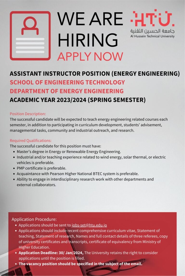 إعلان توظيف في جامعة الحسين التقنية