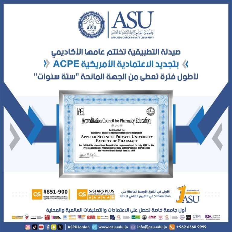 صيدلة التطبيقية تختتم عامها الأكاديمي بتجديد الاعتمادية الأمريكية ACPE لمدة “ست سنوات”