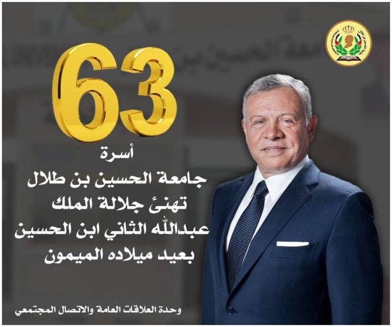 رئيس جامعة الحسين بن طلال يهنئ جلالة الملك بعيد ميلاده الثالث والستين